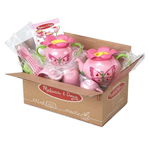 Melissa & Doug Bella Butterfly Pretend Play Tea Set (Food-Safe Material, Frustration-Free Packaging, Great Gift for Girls and Boys - Best for 3, 4, and 5 Year Olds)