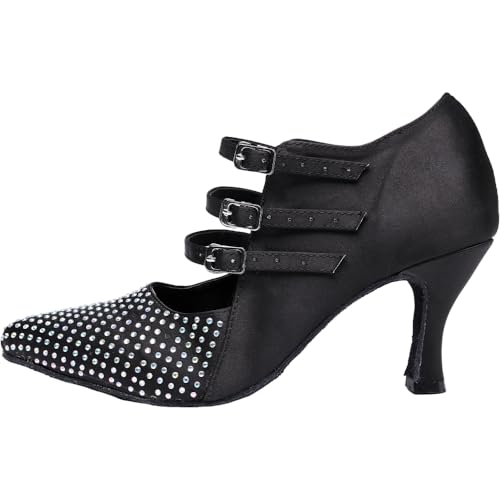 Chaussures de danse latine à 3 boucles avec talon stable de 7,5 cm