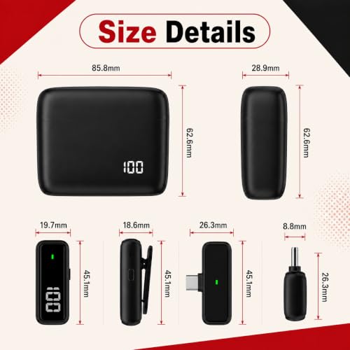 Image of Primate 2-in-1 Wireless Lavalier Microphone for iPhone & Android, 50m Stable Transmission, 6H Battery Life, Plug & Play Auto Pairing, Mini Mic for Video Recording, Live Streaming & Podcasts