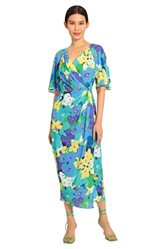 Image of Maggy London Women's Maggy London Women's Dresses Short Flutter Sleeve Faux Wrap Midi Dress