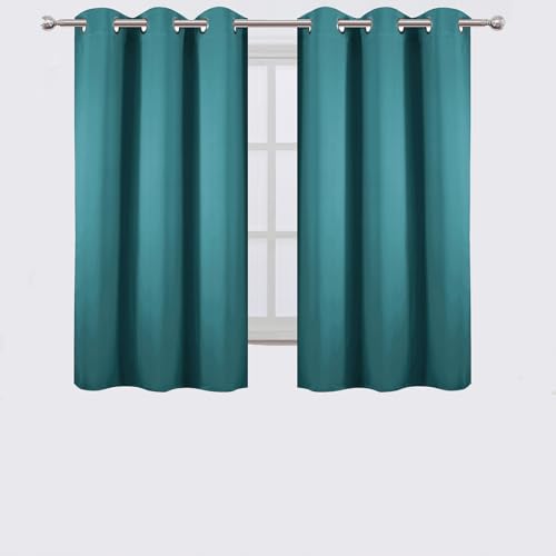 Image of LEMOMO Sea Teal Blackout Curtains 42 x 54 Inch Length Set of 2 Panels Grommet Bedroom Curtains for Living Room