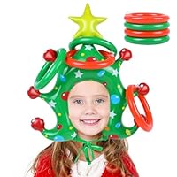 JOFONY Party Ring Toss Game Inflatable Christmas Tree Ring Toss Game, Inflatable Xmas Holiday Party Hat Set for Family Games