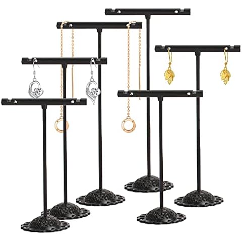 Ruicaifu 6 Pieces Earring Stand Holder, Metal Earring Holder Black Earring Hanging Display T Shape Earring Display Holder for Studs Earring Jewellery Holder (3 Sizes) Cover