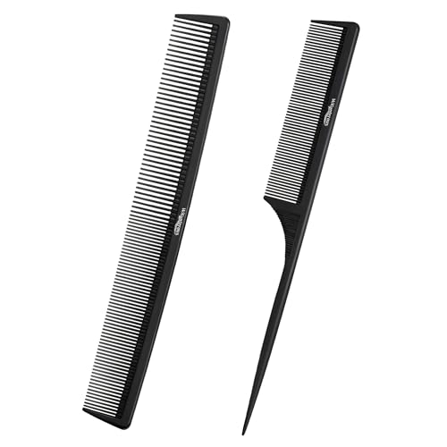 WXypterous Professional Black Carbon Fiber Teasing CombFine Tooth Hair Barber Comb for All Hair Types2Pcs