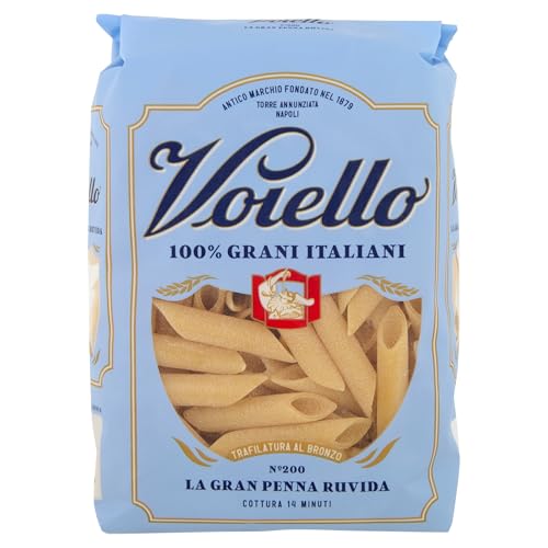 Voiello Pasta Gran Penna Ruvida N. 200, Pasta Corta Ruvida di Semola di Grano Aureo 100% Italiano, Pasta dalla Consistenza Robusta e Corposa, Cottura 14 min, 500 g