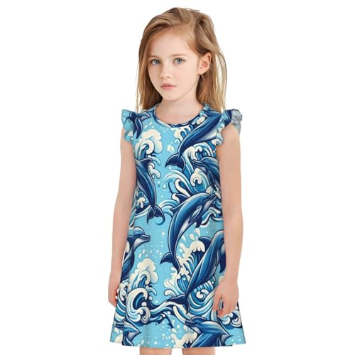 Augenstern Flutter Sleeve Nightgown Dolphins-Jump-Blue-Sea Soft Sleepwear Nightdress3