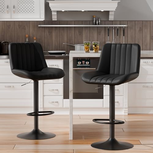 Shintenchi Swivel Bar Stools Set of 2, Adjustable Faux Leather