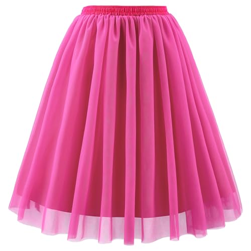 TRIWORKS Rosa Tüllrock Damen Hohe Taille Layered Puffy Tüll Rock Damen A-Linie Midirock für Party Halloween Karneval XXL