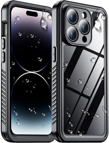 Temdan Compatible with iPhone 14 Pro Max Case Waterproof Built-in Screen & Camera Protector IP68 Underwater Full Body 14FT Military Dropproof Shockproof Phone Case 6.7-Black/Clear