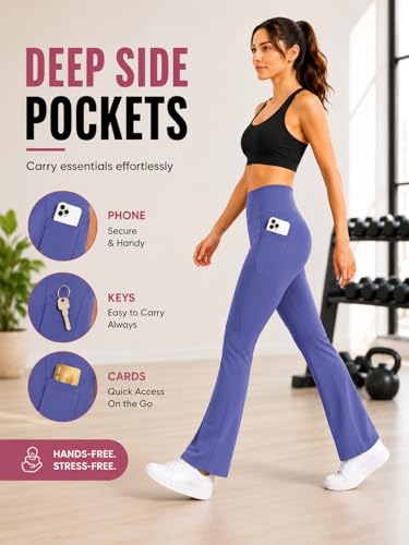 Image of Women's High Waist Bootcut Yoga Pants with Pockets | Flared Leggings for Women | Stretchable Gym Workout Pants | Tummy Control Activewear | Lounge & Travel Wear