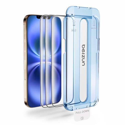 Image of Beizun Screen Protector For iPhone 13 /13 Pro /14, 9H+ Tempered Glass, Bubble-Free Install, Dust-Free Tray, 3D Full Coverage, Anti-Scratch /Drop, Anti-Fingerprint, Case Friendly, 3-Pack