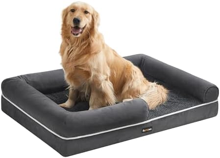 FEANDREA Orthopädisches Hundebett, weiche Polsterung, 106 x 71 x 18 cm | Hundekissen, Bezug abnehmbar und waschbar, rutschfeste Unterseite, Schiefergrau, BLOMFY Kollektion PGW077G0