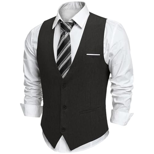 Men's V-Neck Suit Vest With Pockets – Formal & Casual Waistcoat For Wedding, Business, Tuxedo & Office Wear
