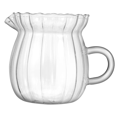 HOMOCONO Glass Milk Jug Espresso Milk Frothing Pitcher Small Creamer Pitcher Heat Resistant Vertical Stripe Design