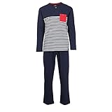 Haptik: weich / Optik: weich TOM TAILOR Herren Pyjama, Schlafanzug, Shirt und Hose, Langarm, Baumwolle, Single Jersey, blau, gestreift 54