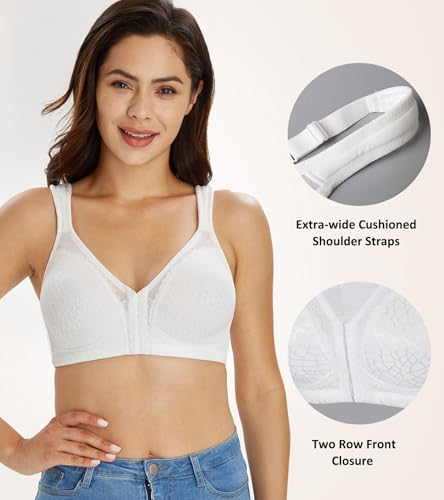 Image of Lemorosy Women's Plus Size Full Coverage Front Closure Posture Back Unpadded Wireless Double Support Minimizer Bra