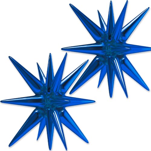 Image of PartyWoo Navy Blue Star Spike Balloons 2pcs Explosion Foil Mylar Balloons