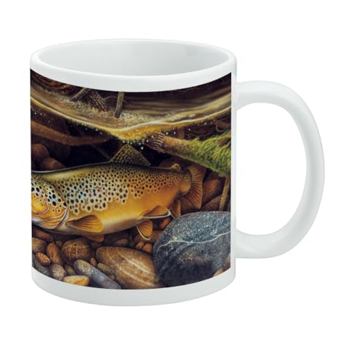 Taza de café de cerámica con diseño trucha marrón de otoño 11oz miniatura 1