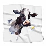 Xuwenz Bandana Watercolor Cow Soft Comfortable Daisy Flower Farm Milk Black White Silk Scarf for Women Hair 90x90 CM