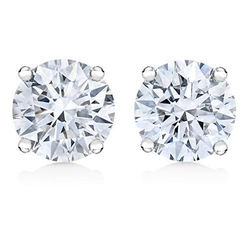 14K White Gold 1.00 Cttw Round Brilliant-Cut Diamond Classic 4-Prong Stud Earrings with Screw Backs (H-I Color, I1-I2 Clarity)