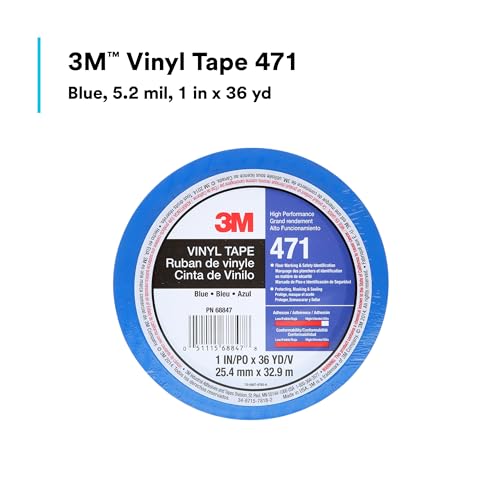 Image of 3M Vinyl Tape 471, 1 in x 36 yd, Blue, 1 Roll, Paint Alternative for Floor Marking, Social Distancing, Color Coding, Safety Marking