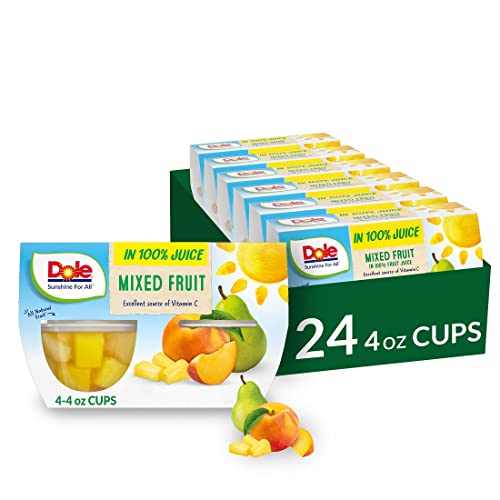Dole Fruit Bowls Mixed Fruit in 100% Juice, Back To School, Gluten Free Healthy Snack, 4oz, 24 Total Cups