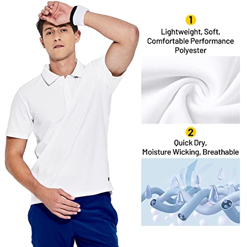 Mier Men's Short Sleeve Polo Shirt Quick Dry Tennis Golf Collared T-Shirts Contrast Collar Casual Polo Moisture Wicking, White, L #TOP2