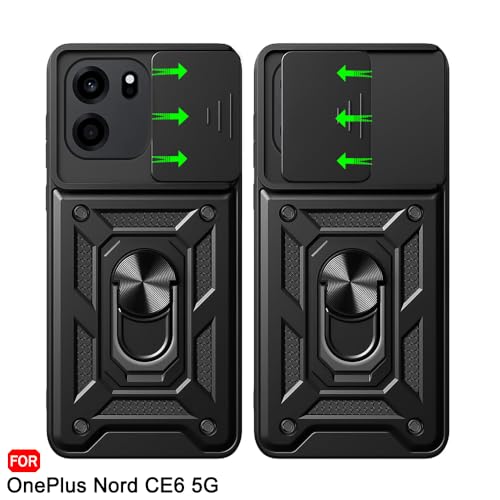 Image of TheGiftKart Tough Armor Bumper Back Cover Case for OnePlus Nord CE 6 5G | Kickstand & Ring Holder | 360 Degree Protection Back Case Cover for OnePlus Nord CE6 (PC & TPU, Sliding Camera Cover, Black)