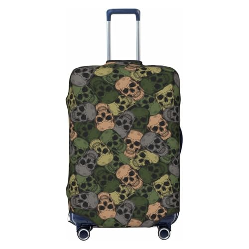Camouflage Skulls Print Luggage Cover For Suitcase,Washable Elastic Travel Suitcase Protector With Zipper Closure And Bottom Buckle – Fits 18-32