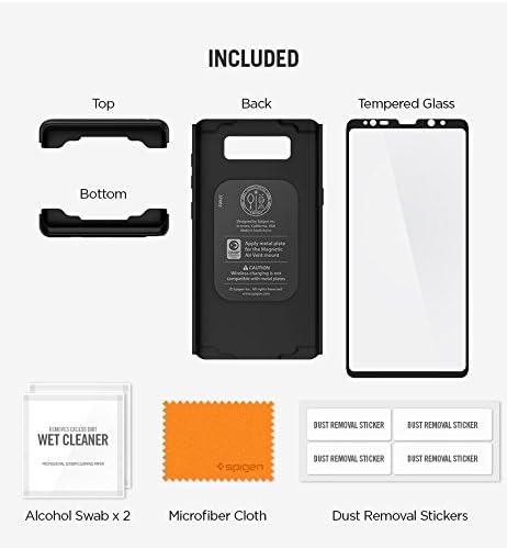 Spigen Thin Fit 360 Designed for Samsung Galaxy Note 8 Case (2017) Tempered Glass Screen Protectors Included - Black