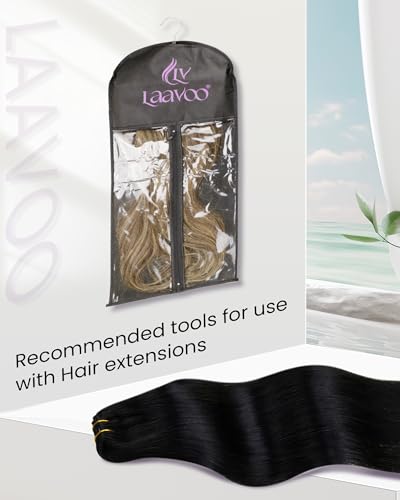 Image of LaaVoo Clip On Hair Extensions Real Human Hair, 18inch 5pcs 80g, For Party | Hair Extension Clips, Creates Flowing Silhouette, Complements Jet Black Base Hair For Shooting Scenes