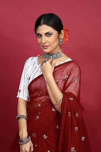 Image of Glory Sarees Women's Georgette Embroidery Saree With Blouse Piece (GLF721 Parent)