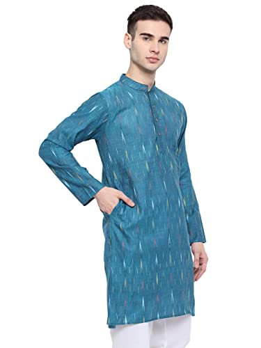 Image of Vastraa Fusion Men's Printed Kurta Pure Cotton Long Kurta, Round Collar, Full Sleeves, Button Kurta, Ethnic Wear
