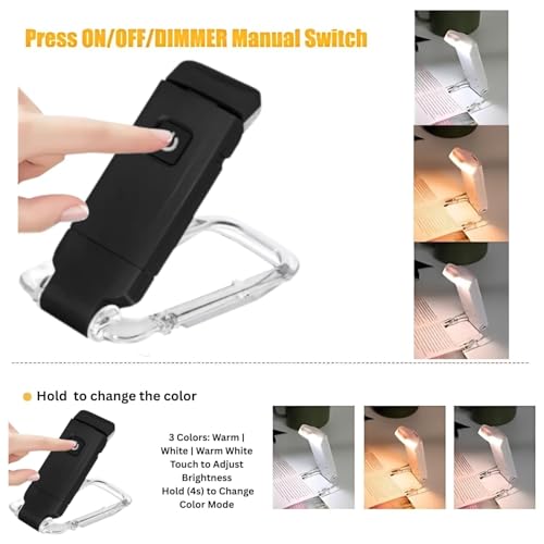 Image of Clip-On LED Book Lamp for Night Reading, USB Rechargeable Study Light for Students, 3 Brightness & Color Modes, Eye-Care Portable Foldable Reading Light for Bed & Travel (Black)