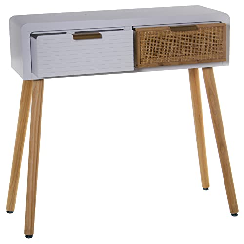 Console d'entrée en bois blanc table d'appoint rotin 80cm de large - 5