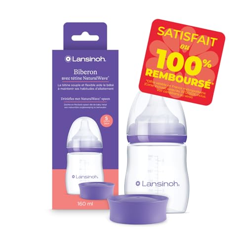 Lansinoh - Biberon PP NaturalWave® 160 ml - Système Anti-Colique AVS - Tétine Large Souple - Réduit Confusion Sein-Tétine - Sans BPA - Débit Adapté -...