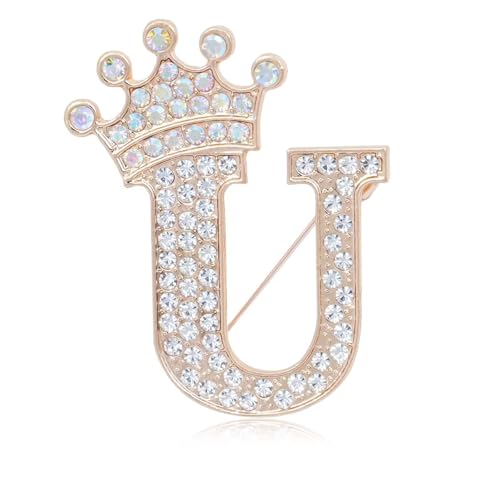 Image of Initial Letter Brooch Pins with Crown for Women Girls Men Boys Personalized Name Brooches Crafts Colorful Rhinestone Brooch Pins Gold A-Z