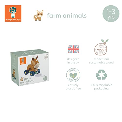 Image of Orange Tree Toys Pony Pull Along | Hand Painted Colorful Wooden Toy for Toddlers Age 12m+, Sustainably Made, Perfect for Encouraging First Steps and Developing Key Motor Skills