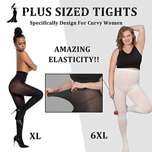 Merylure Ultra Plus Size Tights For Women Up To 6X, Semi Opaque Control Top Nylon Pantyhose,High Waist Fashion Stockings #TOP1