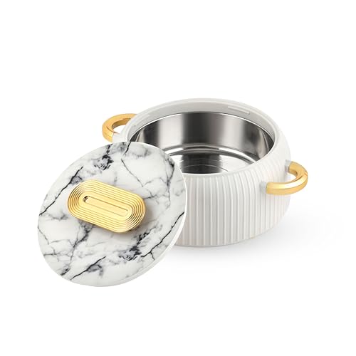Image of CELLO Castella 1500 Insulated Steel Casserole Hot Box For Kitchen 1500ml Gold White |Double Wall Airtight Serving Hot Pot Case Keeps Food Hot & Warm For Long Hours, Casserole Set For Roti Chapati Rice