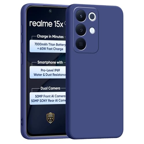 Image of amazon basics Back Cover for Realme 15X 5G | Ultra Slim Soft Rubberised Case | Matte Silicone Flexible Mobile Case | Camera Protection - Blue