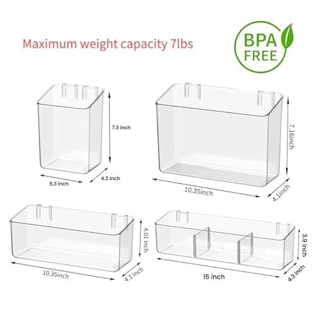 vacane 4 Pack Plastic Over Cabinet Door Organizer, Adhesive Mount Storage Organizer Container Makeup Organizer Hanging Basket Bins for Craft Room, Pantry, Office, Space Saving Holder for Kitchen Bags