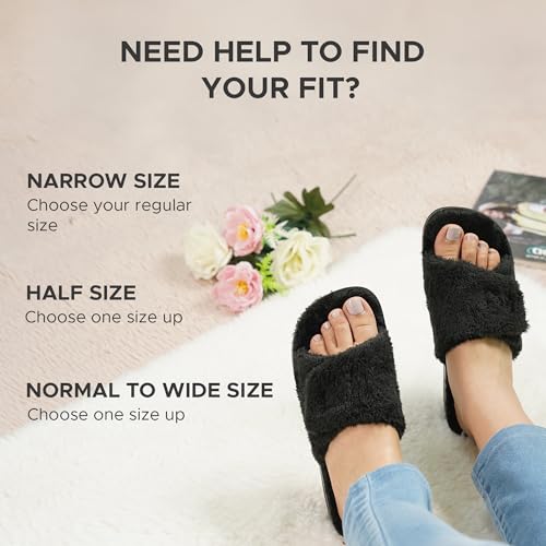 AEROTHOTIC Soft Fuzzy Slippers Outdoor and Indoor with Non-Slip Sole Stylish Straps Comfortable Womens Slippers Open Toe Home Travel Vacation Wear3