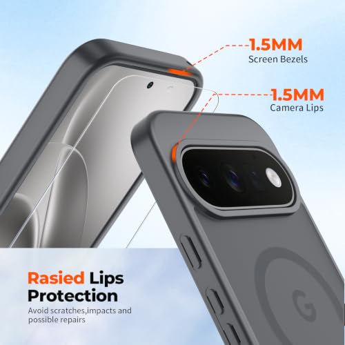 Image of SUPFINE Magnetic for Google Pixel 11 Pro Case - Titanium Gray | With Screen Protector,Translucent Matte,Built-in Magnets,Military Grade Drop Protection,Shockproof Phone Cover