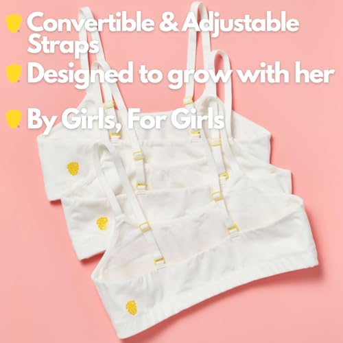 Yellowberry 3Pk Pipit Training Bra for Girls, Tweens & Teens First Bra with Convertible Adjustable Straps, Wireless & Tagless3