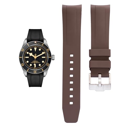 Image of 20mm FKM Rubber Band For Tudor Black Bay 58 Watches, Replacement Curved End Rubber Straps For Tudor Watches (Brown, 20mm)