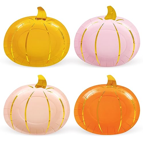 40 Pcs Fall Pumpkin Paper Plate Gold Foil Dinner Plate Disposable...
