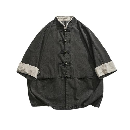 Chemise d'été légère avec boutons grenouille et col montant coupe homme