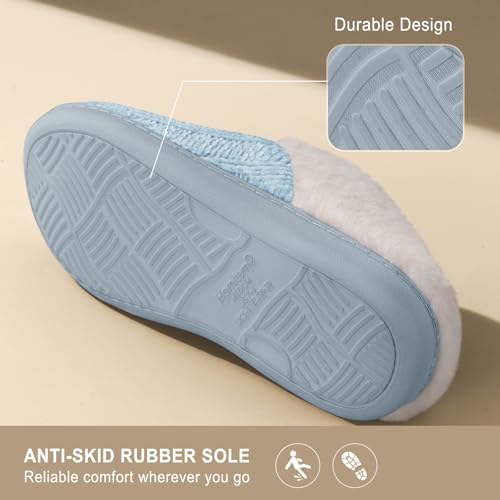 Image of Slippers for Women Fuzzy House Slip on Indoor Outdoor Bedroom Home Shoes | Furry Fleece Lined Ladies Comfy Memory Foam Female Anti-Skid Rubber Hard Sole
