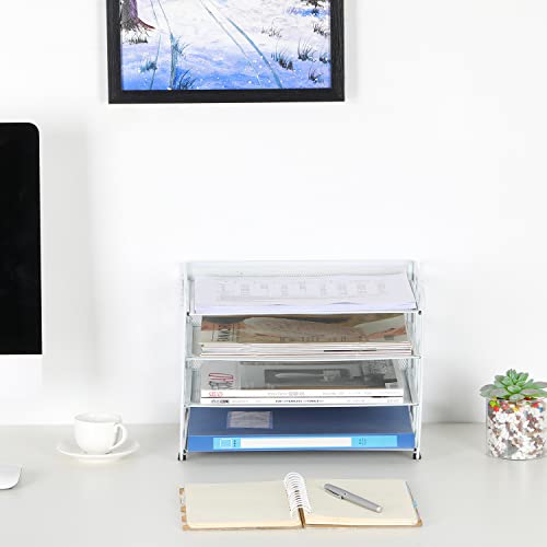 EasyPAG 4 Niveles Metal Malla A4 Bandeja Oficina Organizador Documentos Almacenamiento Papeles Soporte Archivador Clasificador Escritorio Estante Carta,Blanco - imagen 5